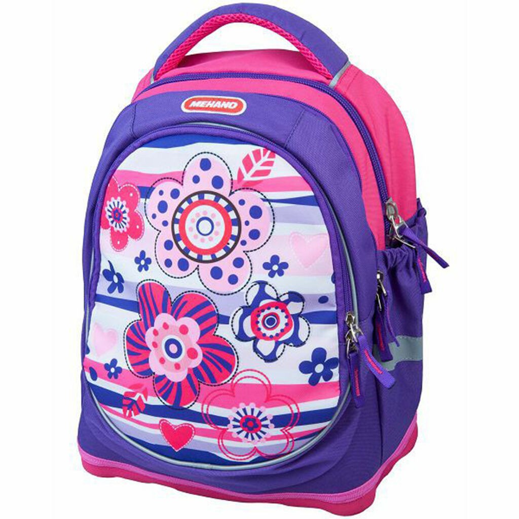 Mehano Ranac za devojčice Flowers, Anatomski, 32 x 41 x 18 cm, Ljubičasto-roze