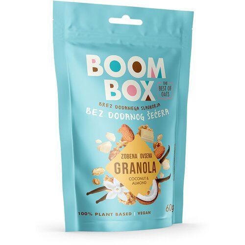 Boom Box Ovsena kaša granola Kokos-Badem-Bela čokolada-Vanila 60 g