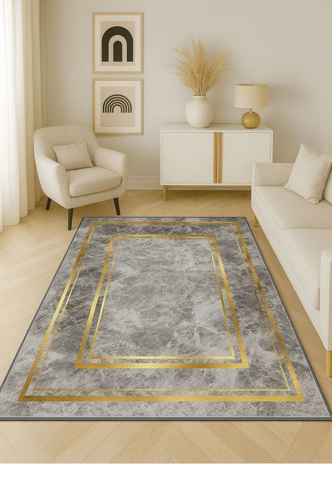 Conceptum Hypnose Tepih HM-CRP25-37, Pravougaoni, 180 x 280 cm, Sivo-zlatne boje