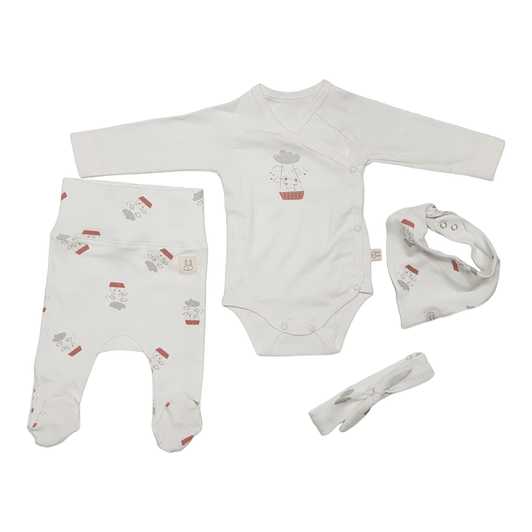 Just Kiddin Set za bebe Miš, 4 komada, Beli