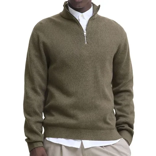 Jack & Jones Muški duks Jprblamilano Stitch Knit Half Zip Sn, Maslinasti