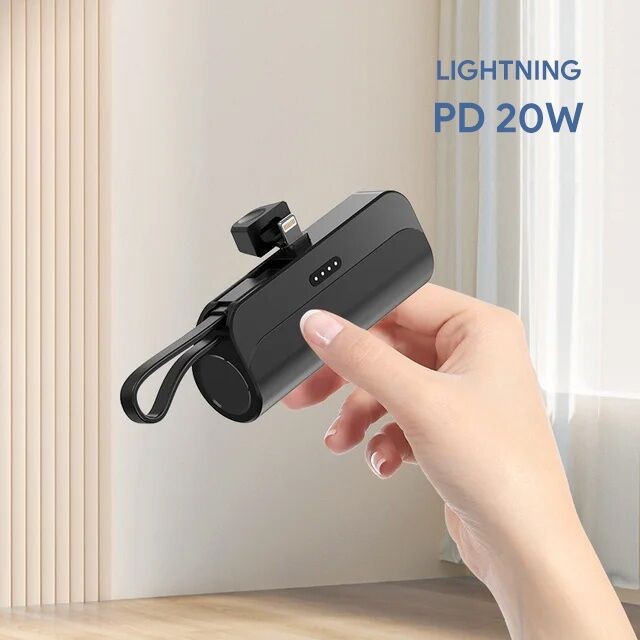 Power bank, 5000mAh, PD 20W, Lightning, Crni