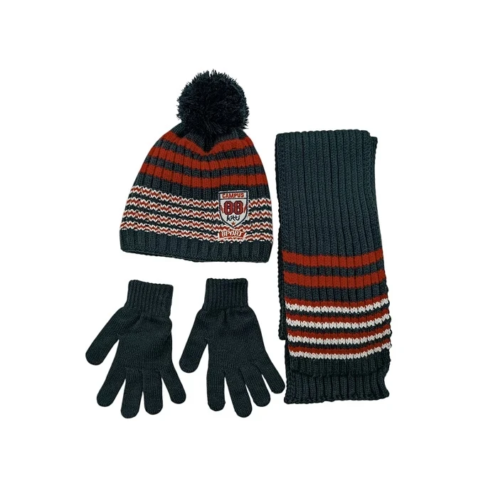 VRABAC Komplet kapa, šal i rukavice za dečake 6948, Sivo-crveni