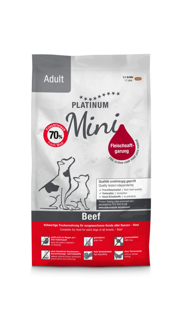 PLATINUM Suva hrana za pse malih rasa Adult Mini Beef, Govedina, 900 g