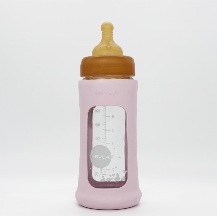 Hevea Flašica sa širokim otvorom i zaštitnim rukavom, 1 komad, 250ml/8.5oz, Roze