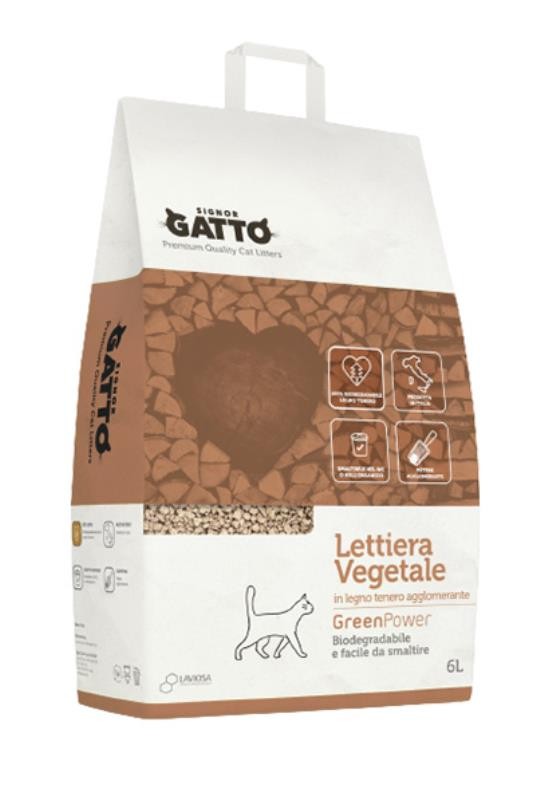 Signor Gatto Biorazgradivi drveni grudvajući posip za mačke Green Power, 6l