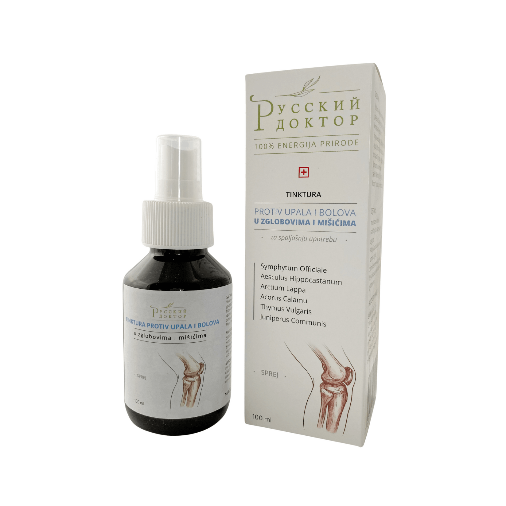 РУССКИЙ ДОКТОР Sprej za spoljašnju upotrebu protiv upala i bolova u zglobovima i mišićima, 100 ml