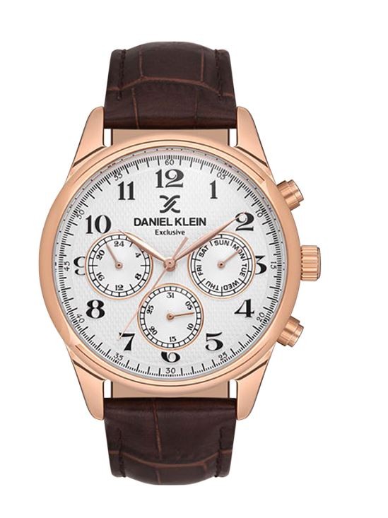 DANIEL KLEIN Muški ručni sat, Kvarcni mehanizam, Belo kućište, Braon