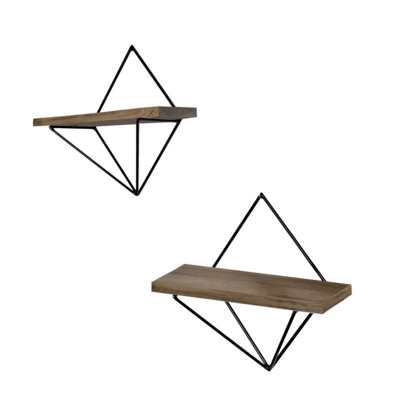 Hanah Home WR046 Zidna polica, 2 komada, Crno-braon