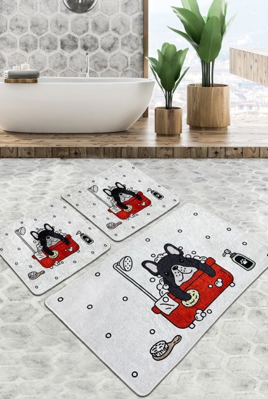 L'Essentiel Maison Kupatilski otirač Dogs Shower, 3 komada, Sivi