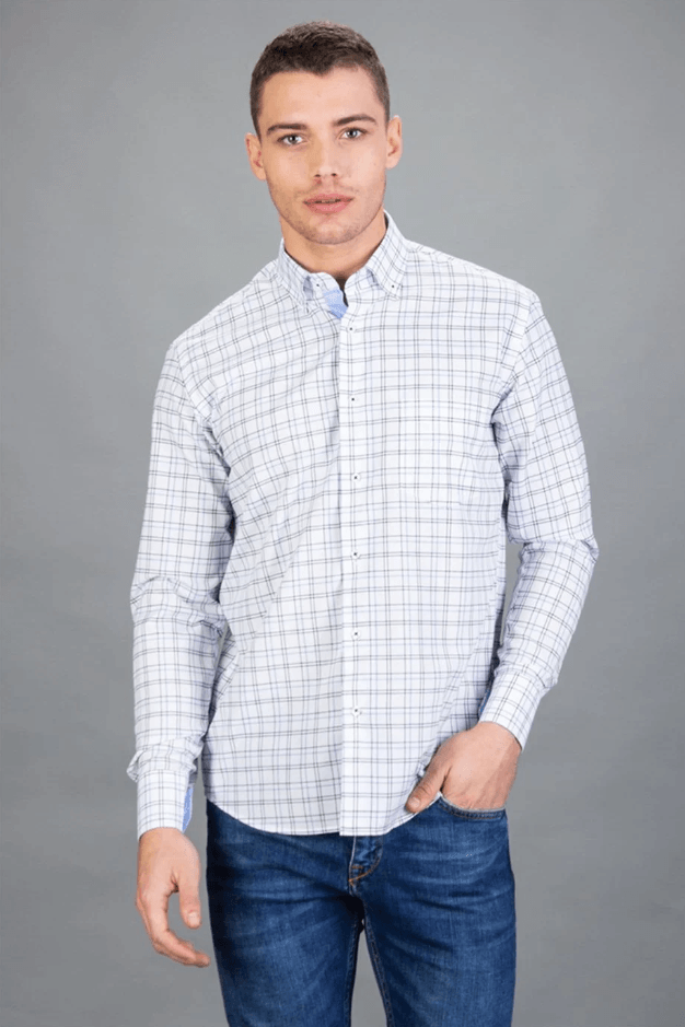 Tudors Classic Fit Muška košulja Check, Bela