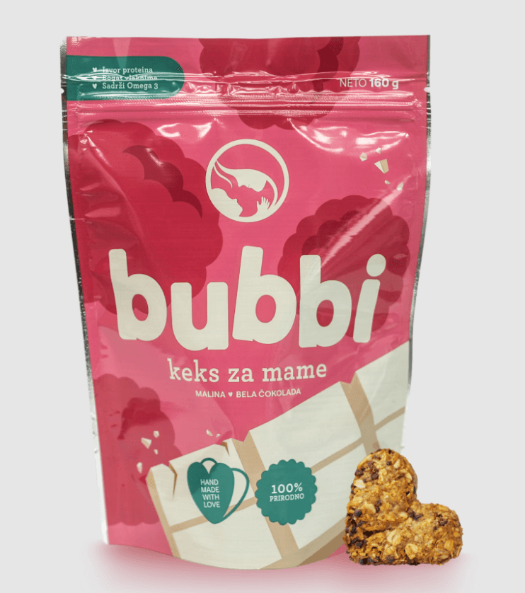 Bubbi Keksići za dojilje, Malina i bela čokolada, 160g