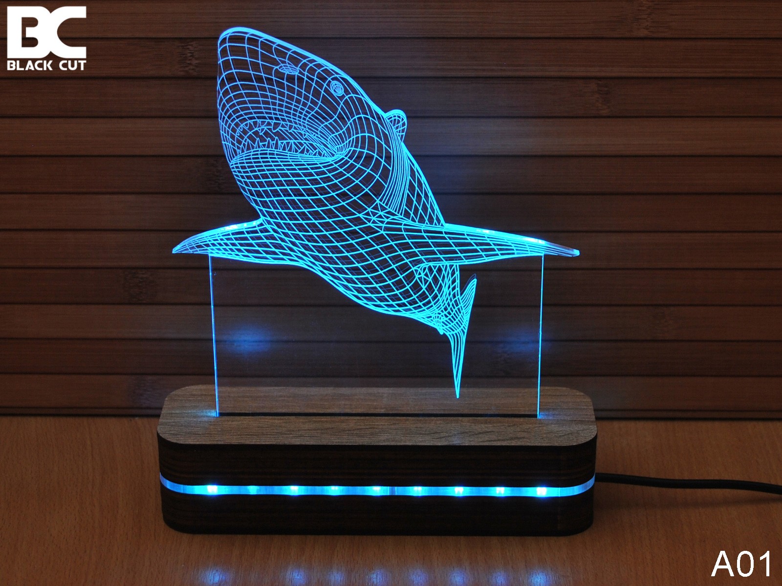 Black Cut 3D Lampa Ajkula, Svetloplava