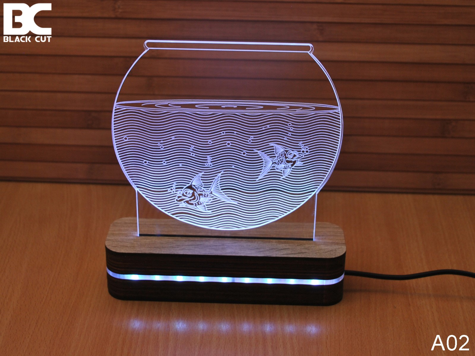 Black Cut 3D Lampa Akvarijum, Toplo bela