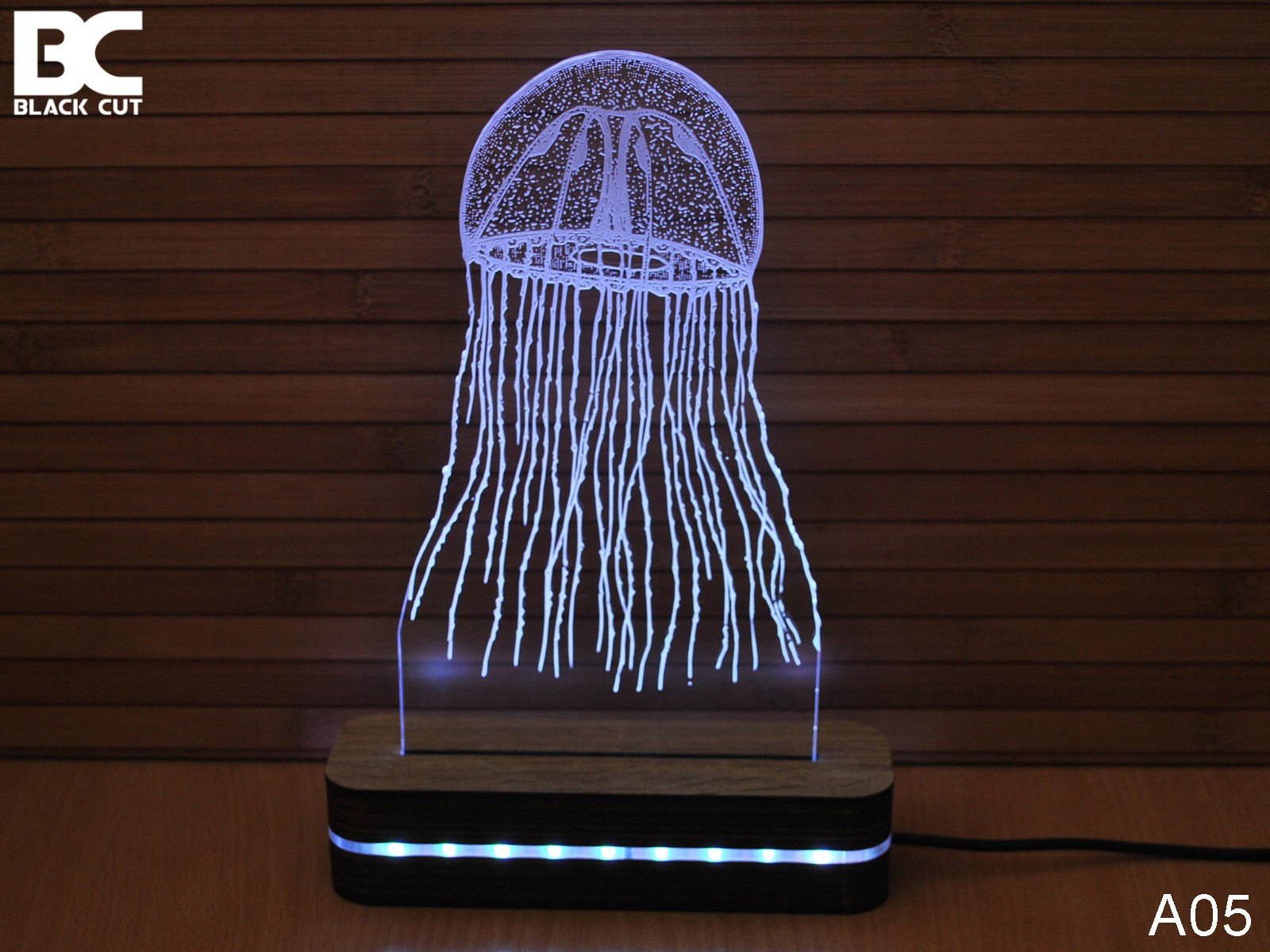 Black Cut 3D Lampa Meduza, Hladno bela