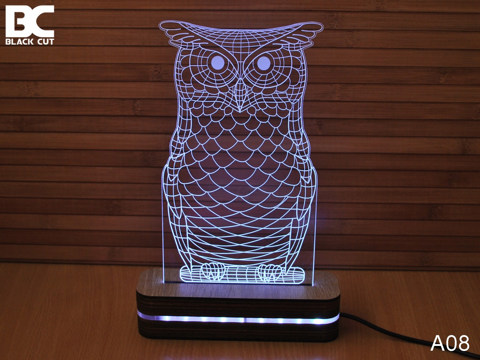 Black Cut 3D Lampa Sova, Hladno bela