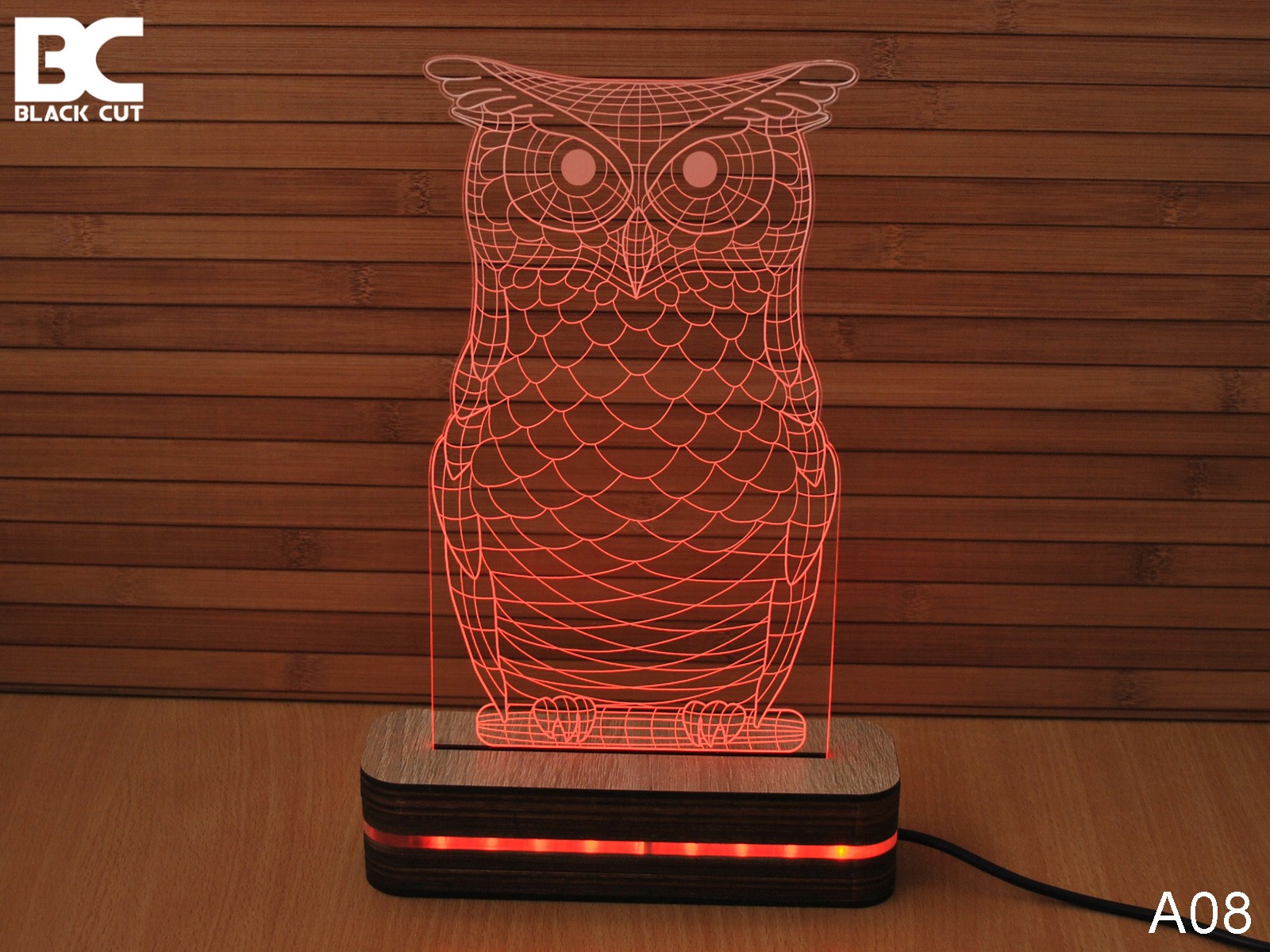 Black Cut 3D Lampa Sova, Crvena