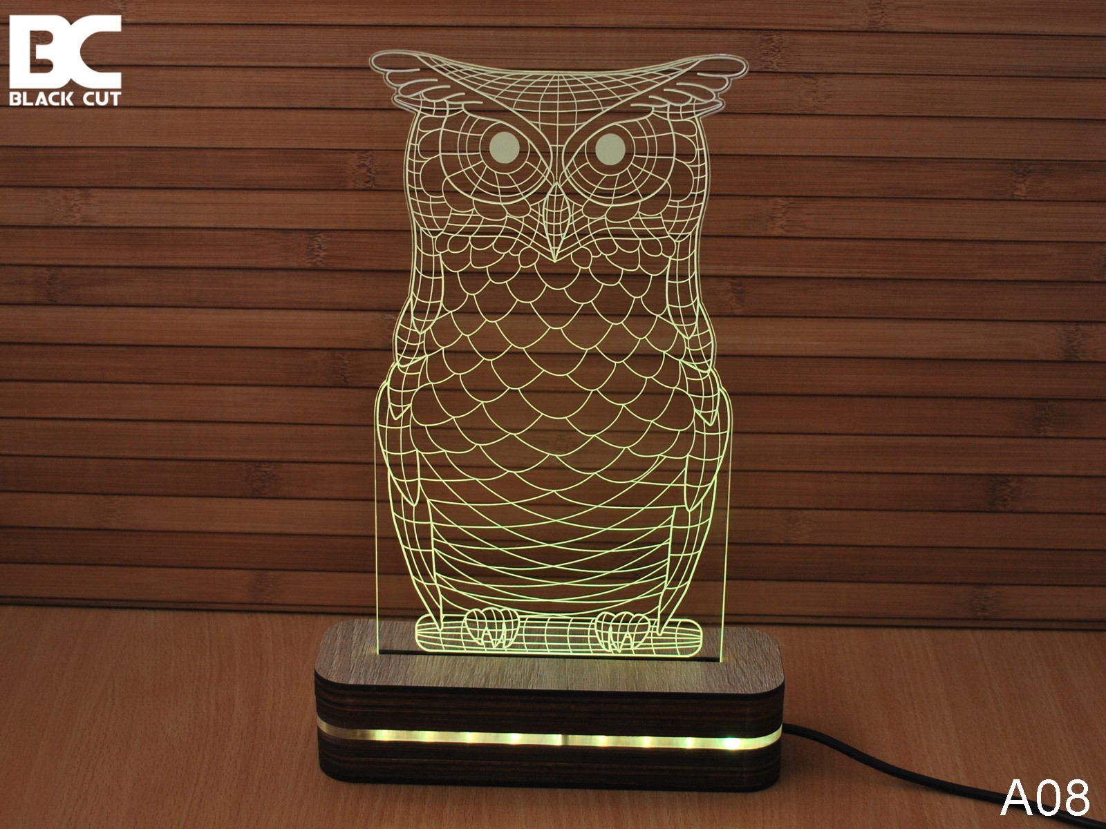 Black Cut 3D Lampa Sova, RGB