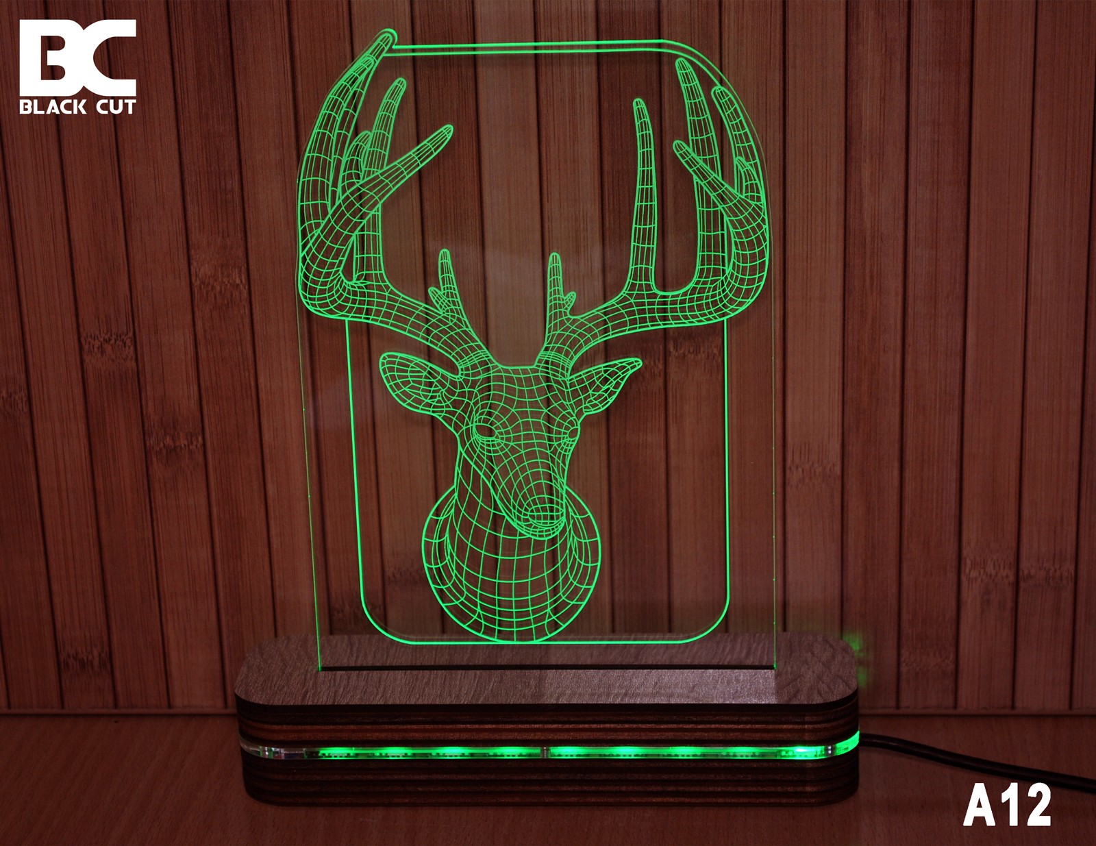 Black Cut 3D Lampa Jelen, Zelena