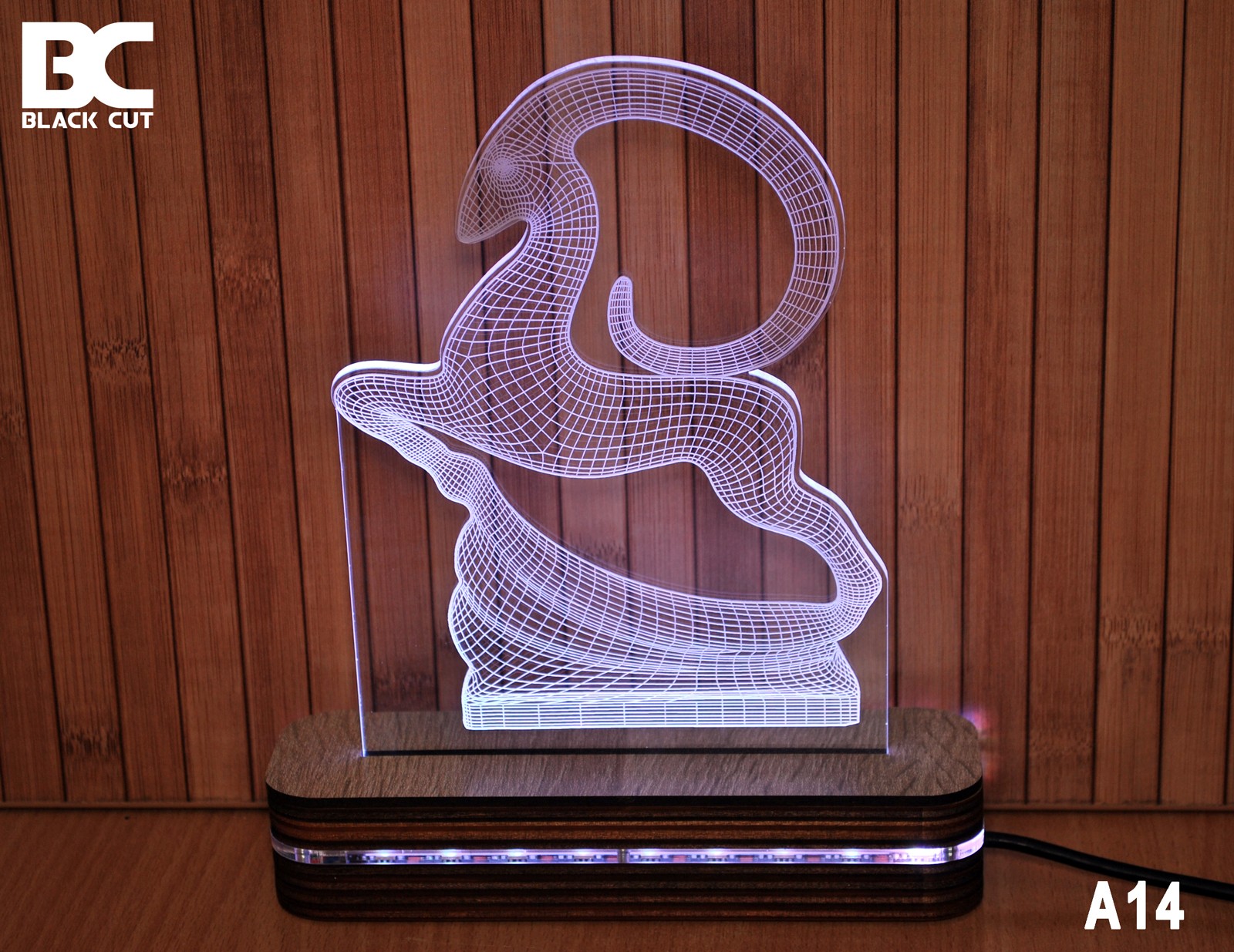 Black Cut 3D Lampa Ovan, Hladno bela