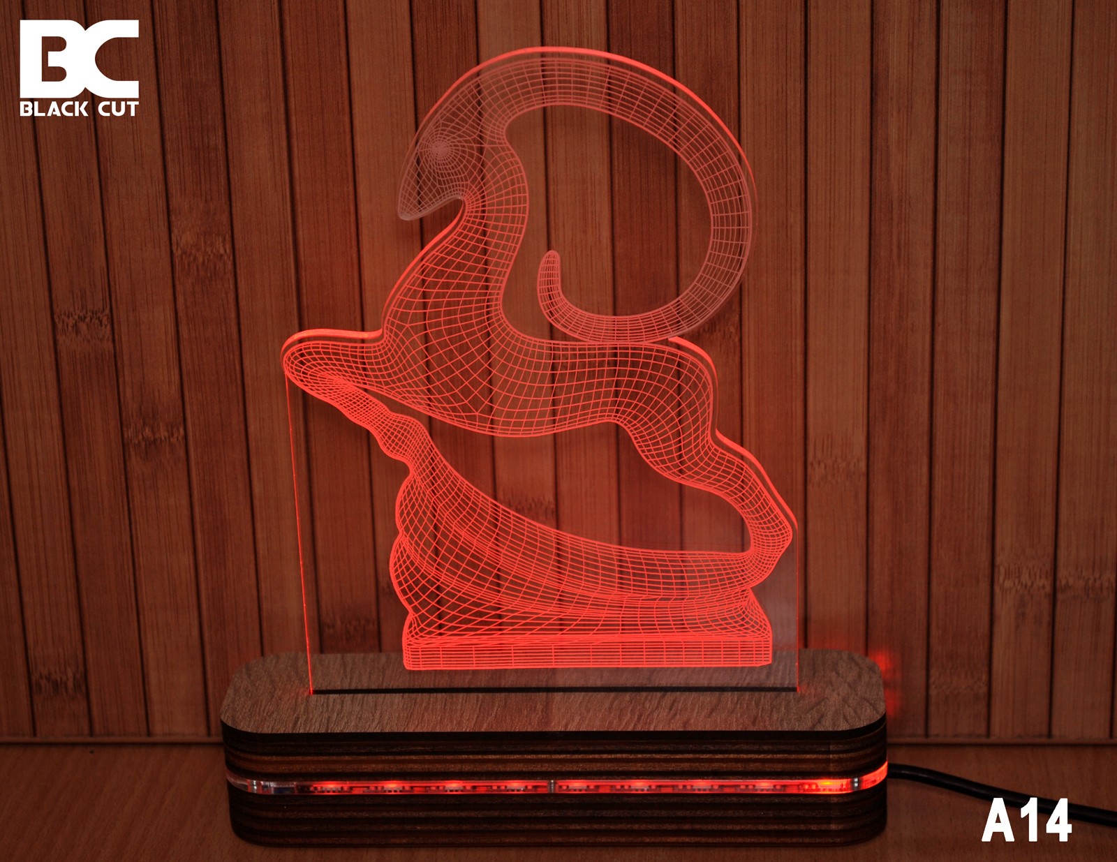 Black Cut 3D Lampa Ovan, Crvena