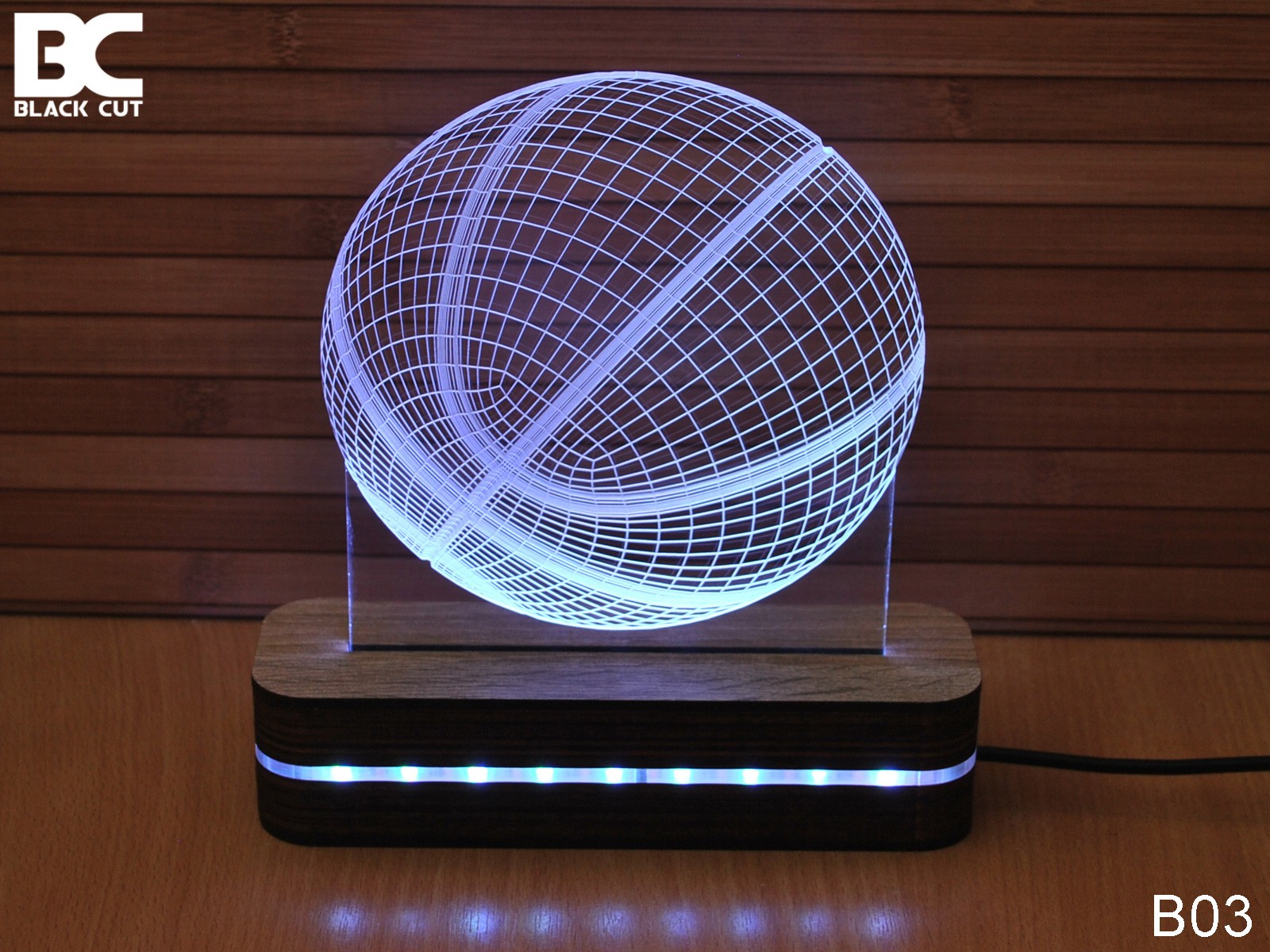 Black Cut 3D Lampa Košarkaška Lopta Bela