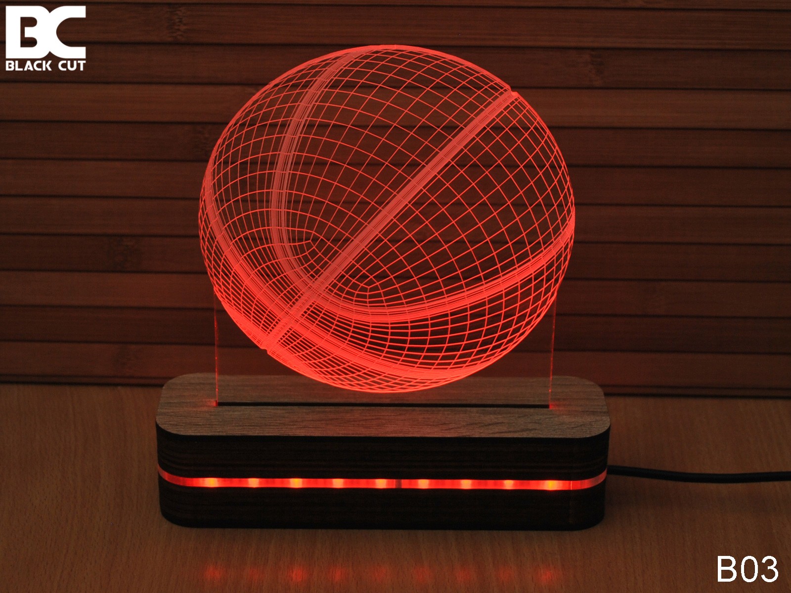 Black Cut 3D Lampa Košarkaška Lopta Crvena