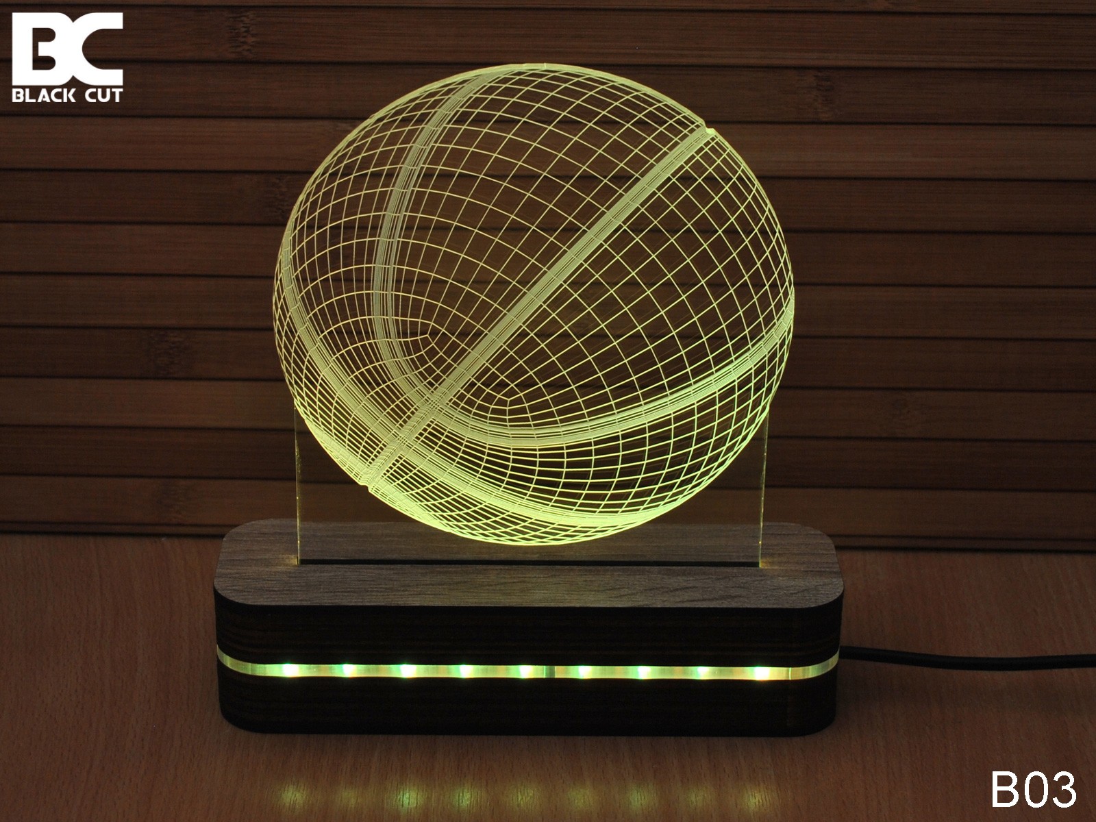 Black Cut 3D Lampa Košarkaška Lopta Toplo bela