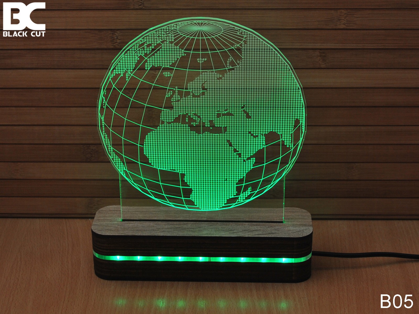 Black Cut 3D Lampa Planeta Zemlja Zelena