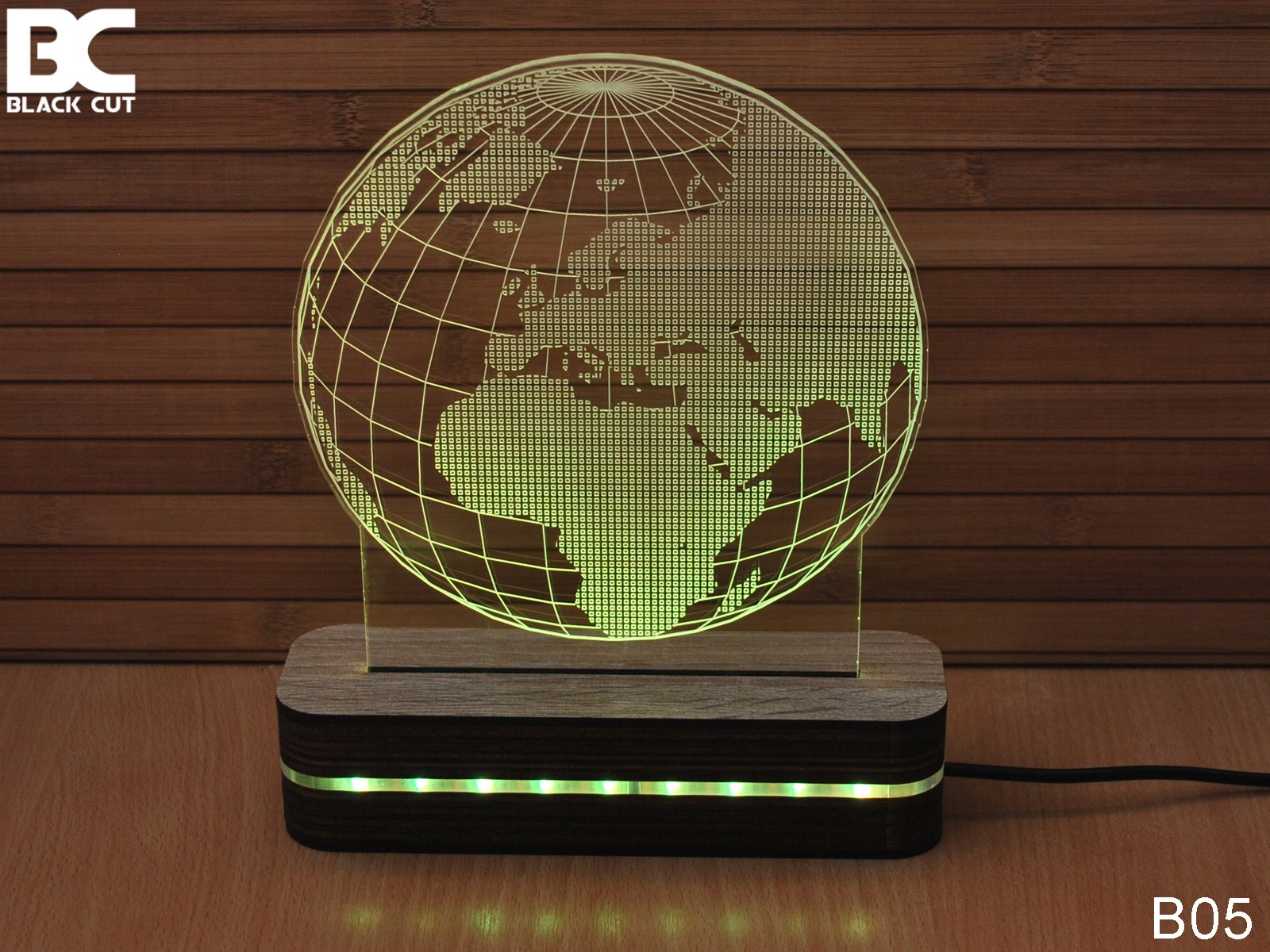 Black Cut 3D Lampa Planeta Zemlja Toplo bela