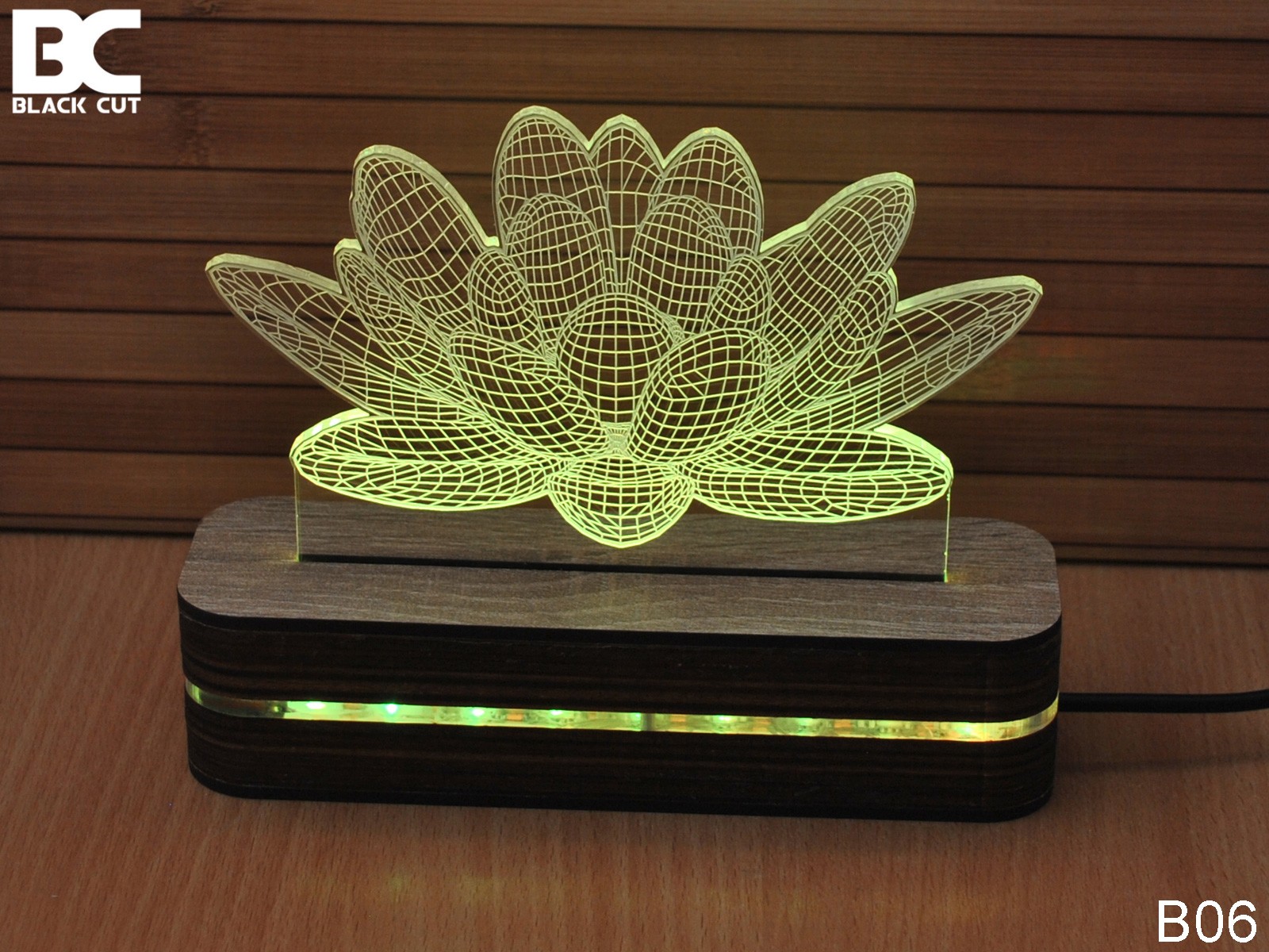 Black Cut 3D Lampa Lotos Toplo bela