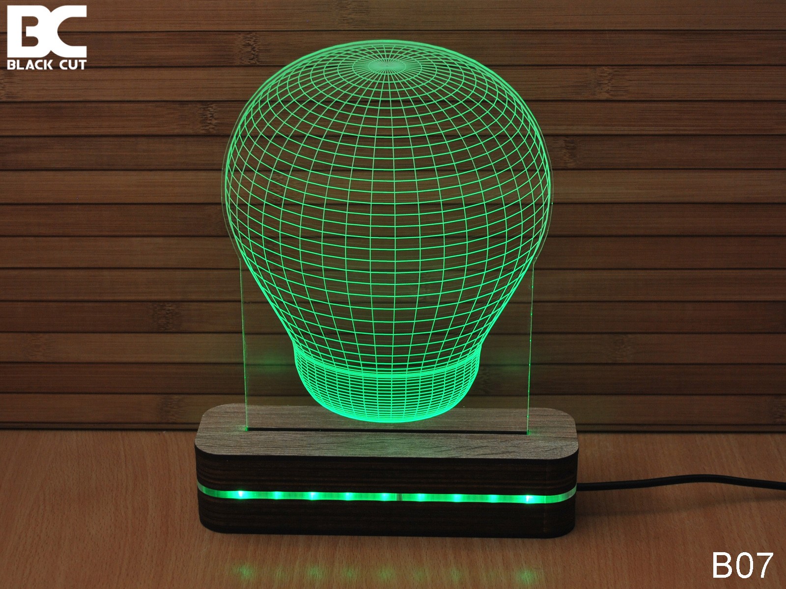 Black Cut 3D Lampa Sijalica Zelena