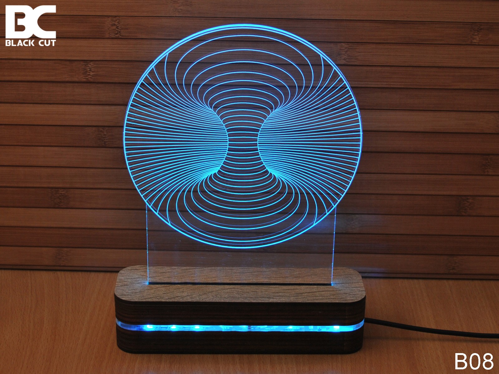 Black Cut 3D Lampa Crna rupa Svetlo plava