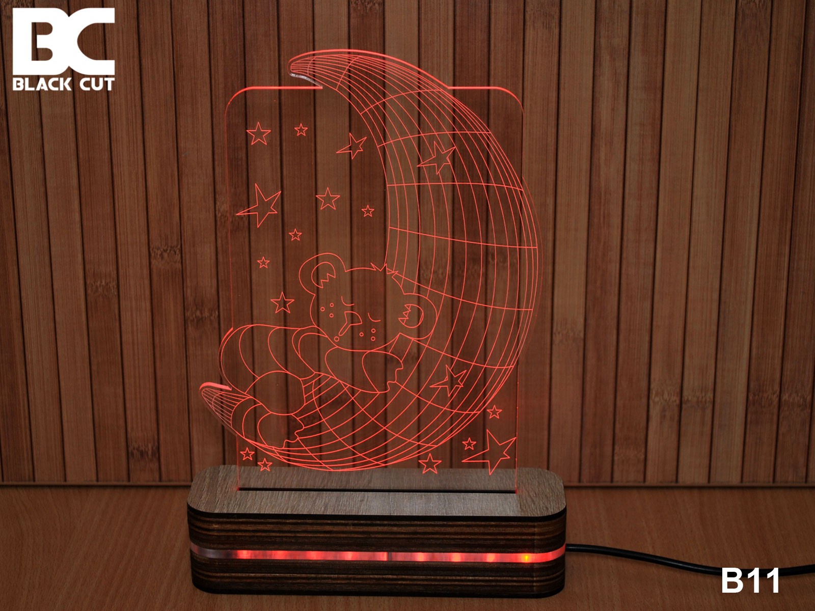 Black Cut 3D Lampa Meda I mesec Crvena