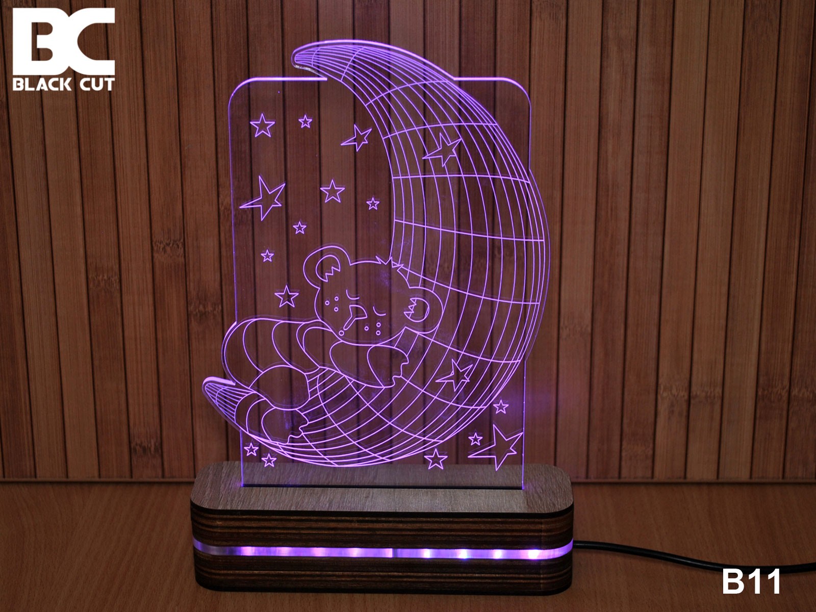 Black Cut 3D Lampa Meda I mesec Roze