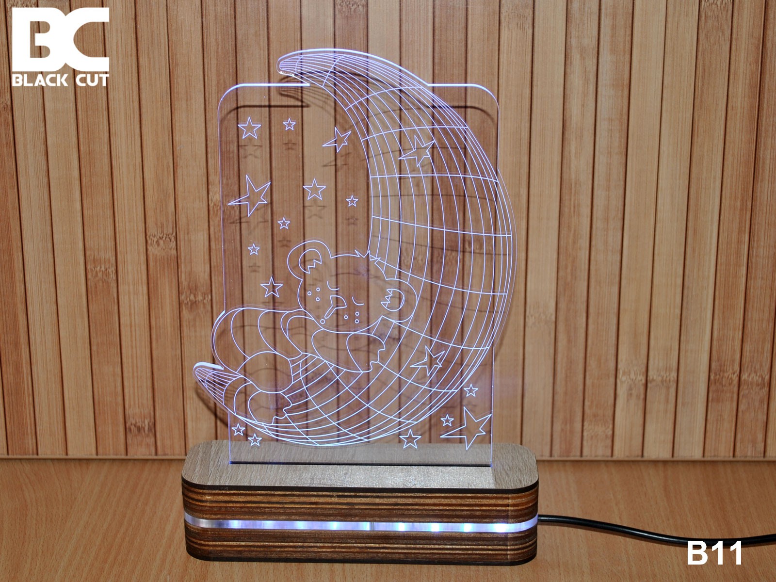 Black Cut 3D Lampa Meda I mesec Zelena