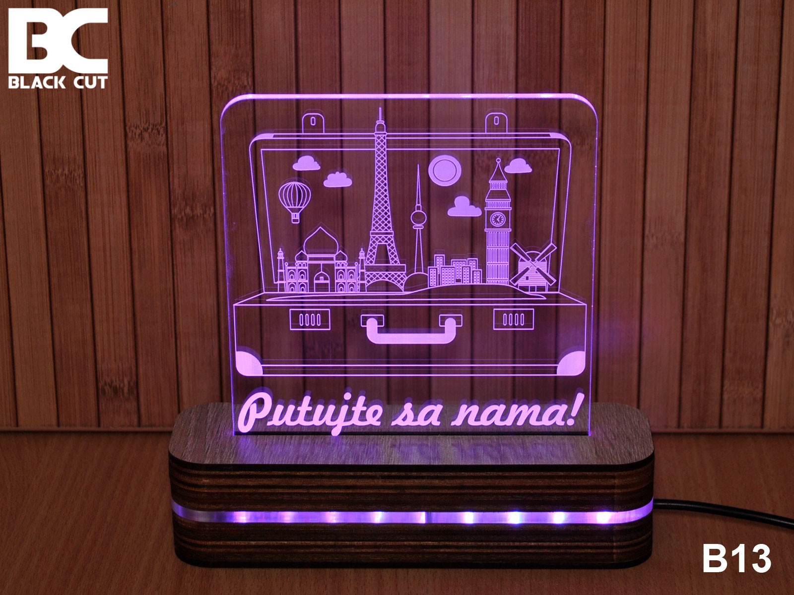 Black Cut 3D Lampa Putujte sa nama Roze