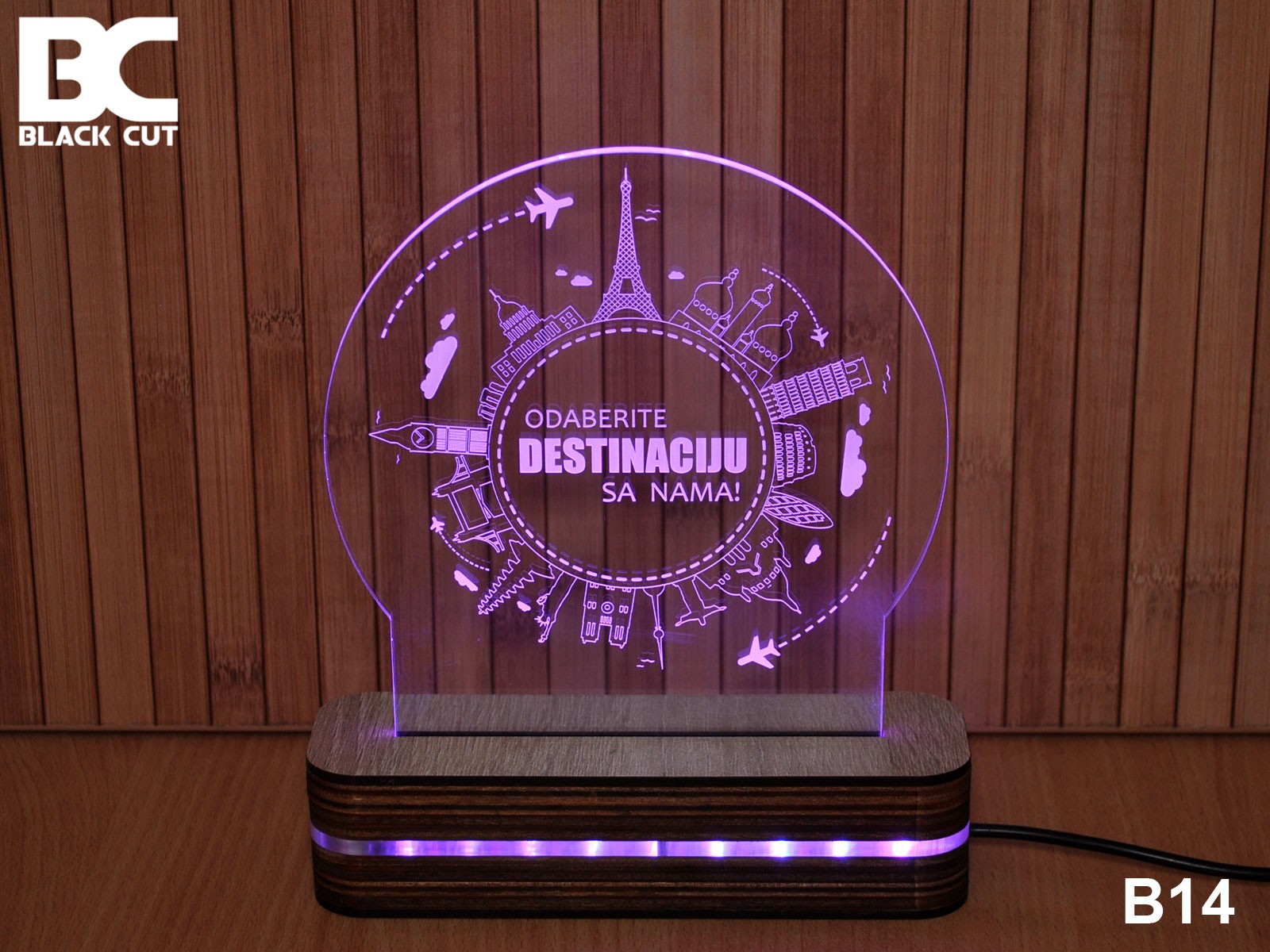 Black Cut 3D Lampa Znamenitosti Roze