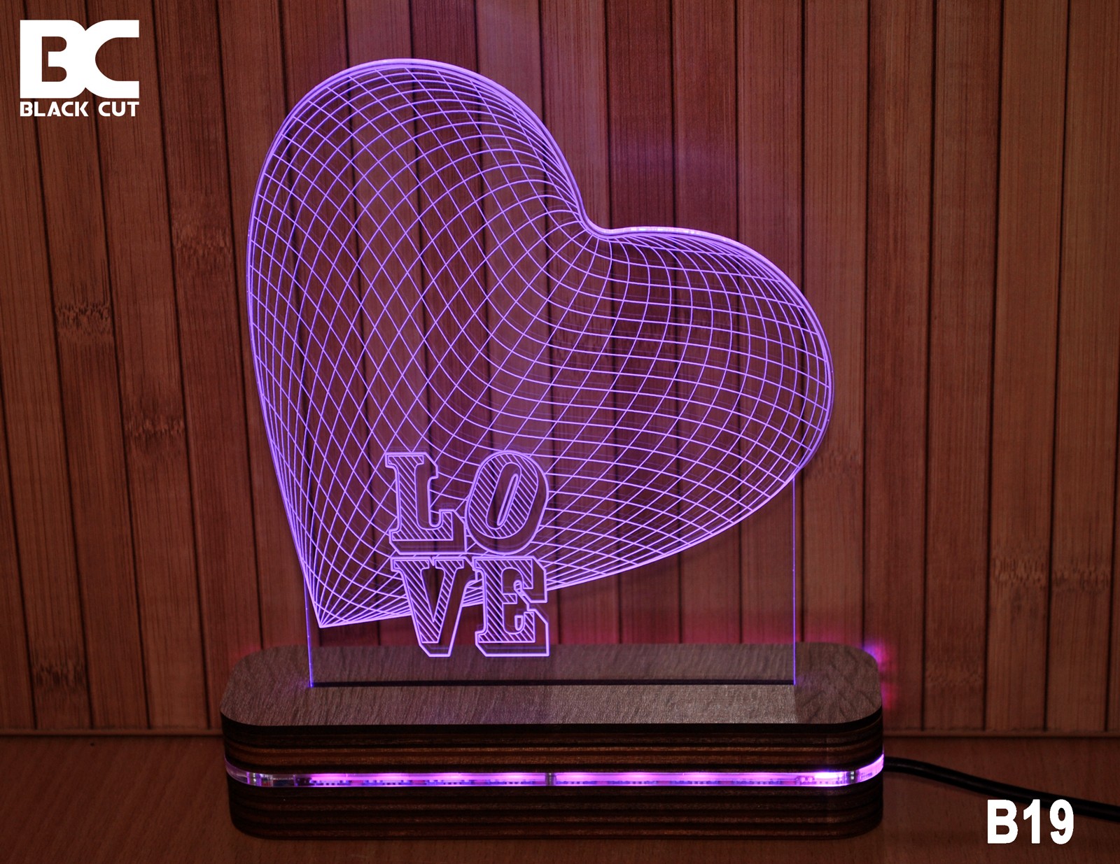 Black Cut 3D Lampa Love Srce Roze
