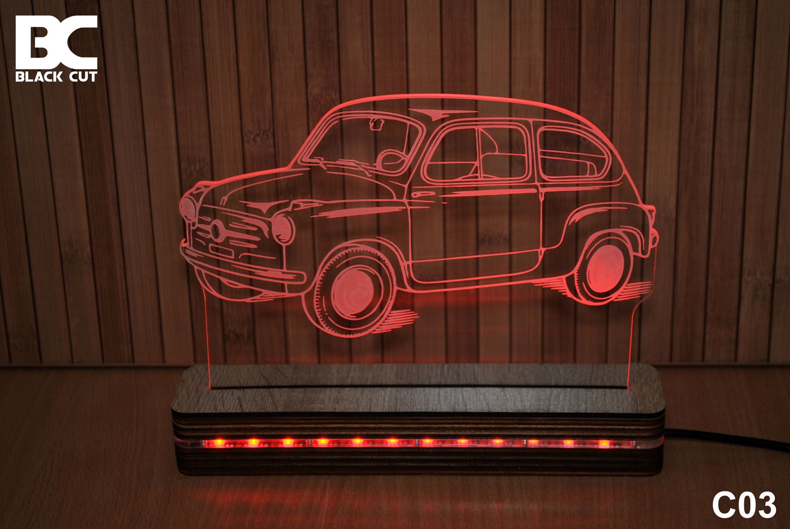 Black Cut 3D Lampa Crvena