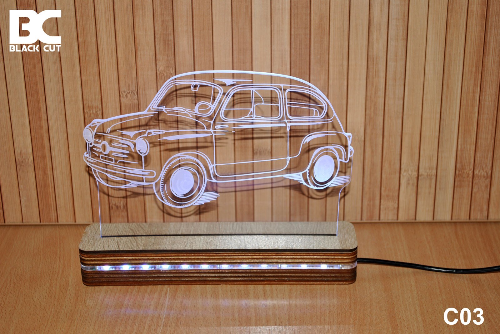 Black Cut 3D Lampa Roze