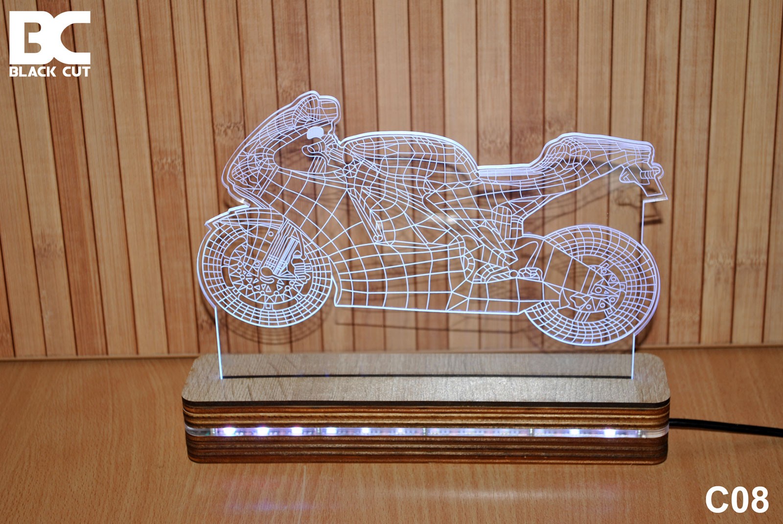 Black Cut 3D Lampa Svetlo plava