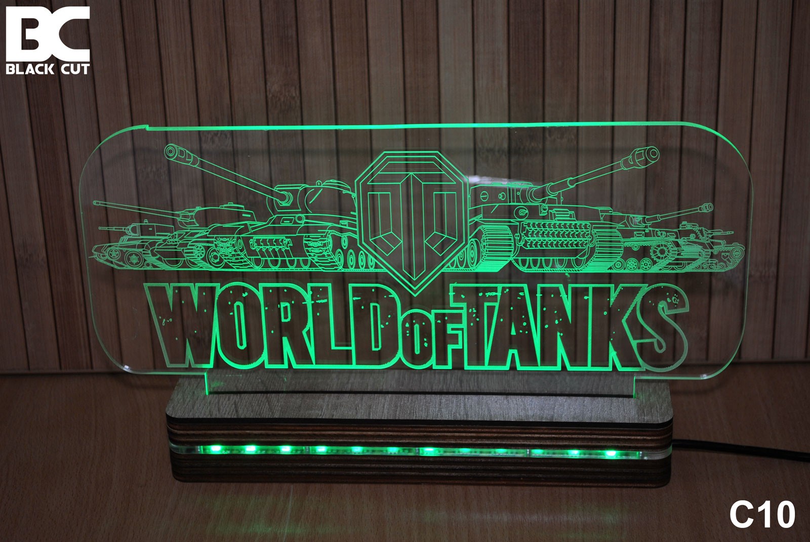 Black Cut 3D Lampa Zelena