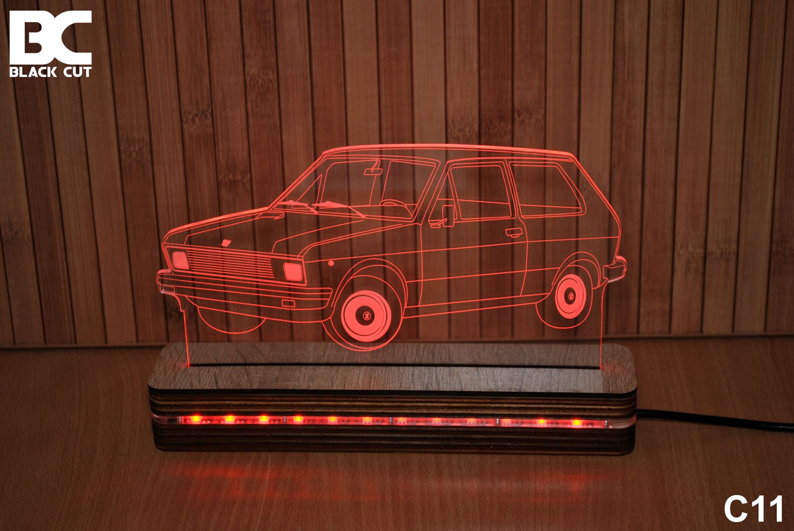 Black Cut 3D Lampa Crvena