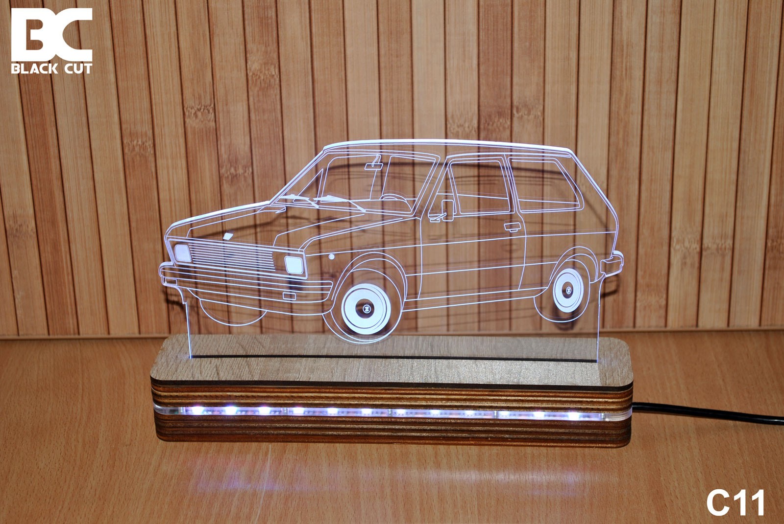 Black Cut 3D Lampa Svetlo plava