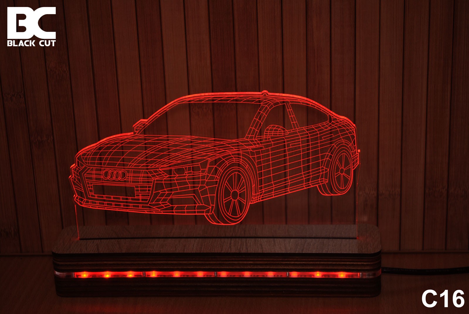 Black Cut 3D Lampa Crvena