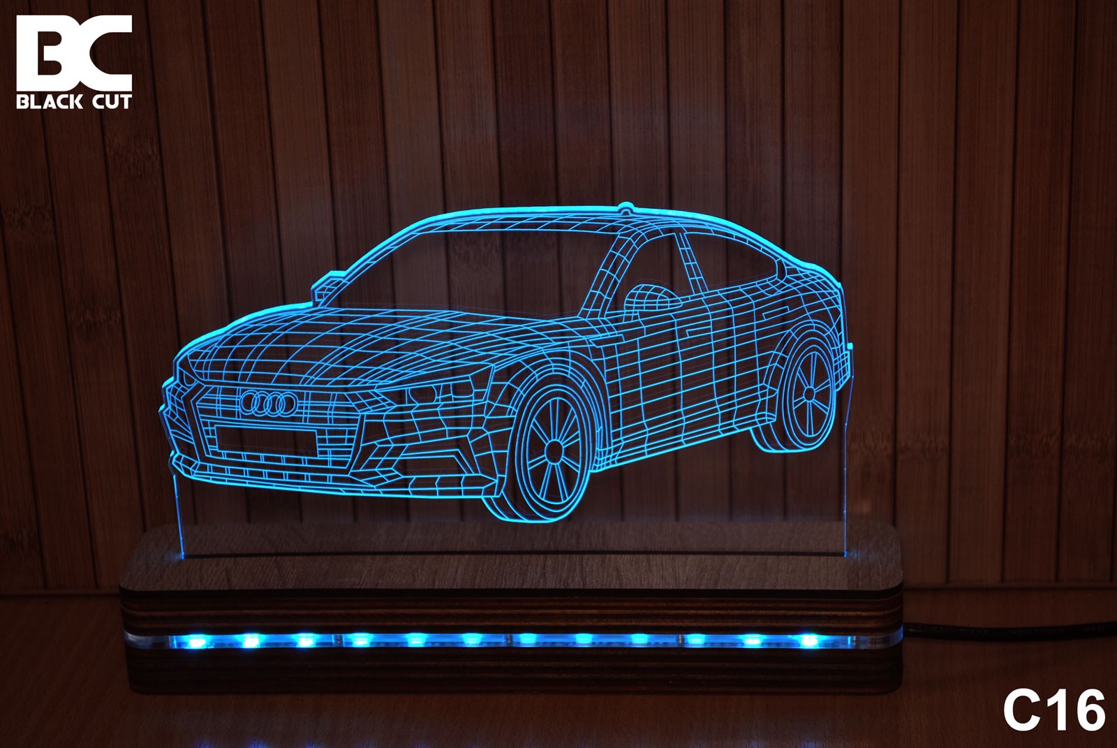 Black Cut 3D Lampa Svetlo plava