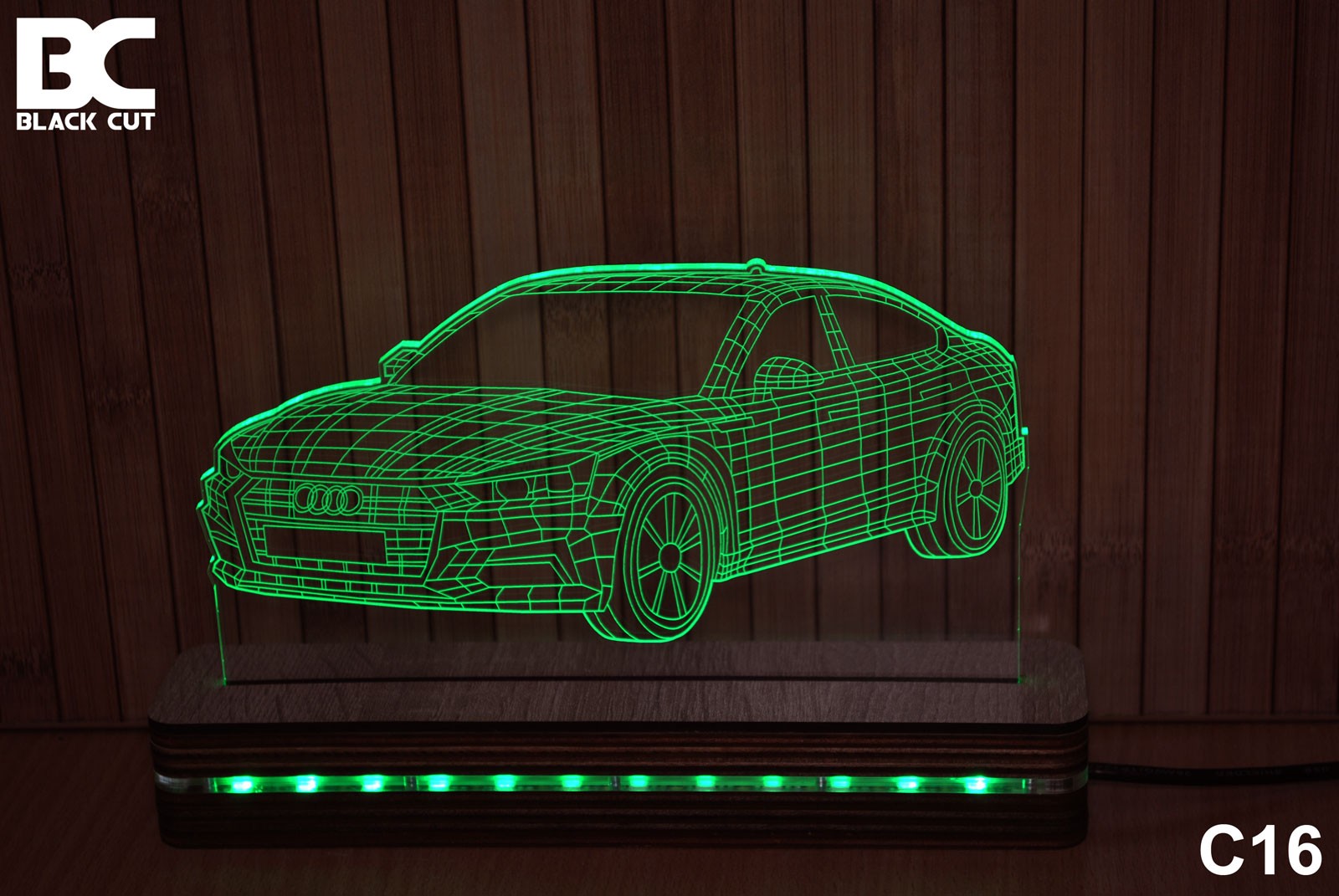 Black Cut 3D Lampa Zelena