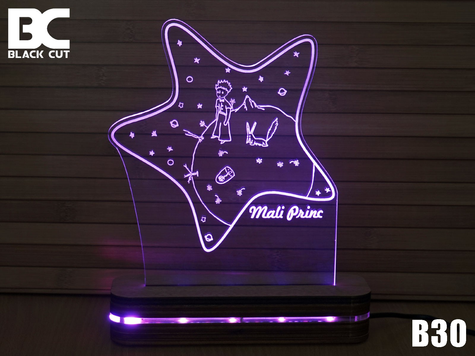 Black Cut 3D Lampa Mali Princ 1 Roze