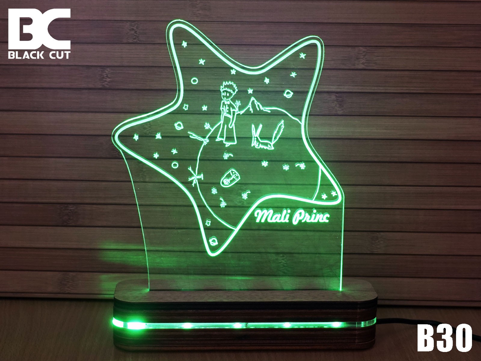 Black Cut 3D Lampa Mali Princ 1 Zelena